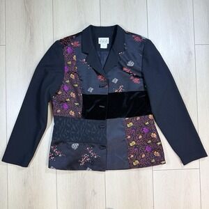 Vintage David Warren‎ Patchwork Floral Velvet Blazer Jacket Women 16 Made in USA